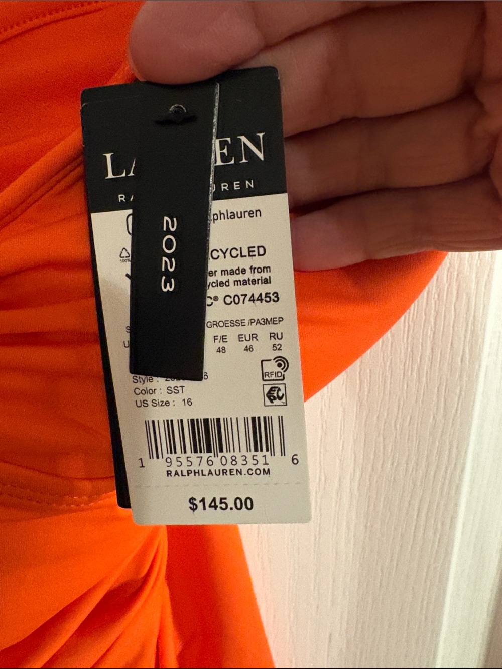 Ralph Lauren Orange Ruched One-Piece Swimsuit - Picture 3 of 9